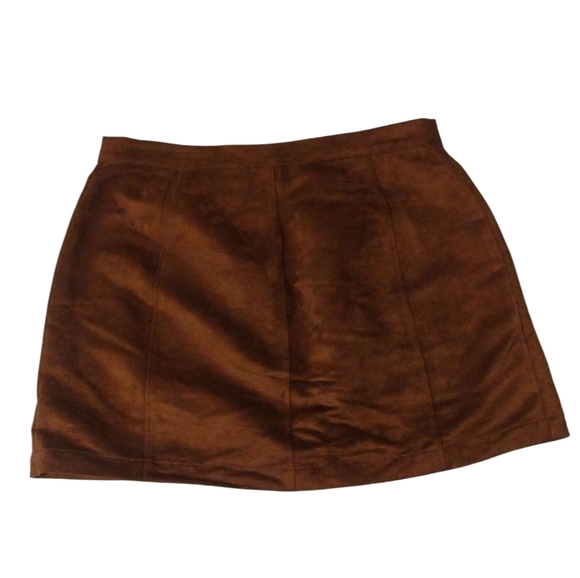 Old Navy Skirt Women’s Caramel Brown Faux Suede Button Front A Line Mini SZ 12 - Picture 3 of 4
